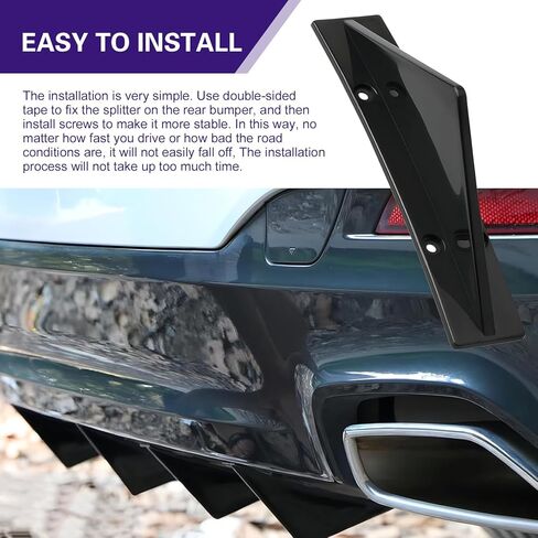 4 PCS Car Rear Bumper Spoilers, Triangle Shark Fin Diffuser with Glossy Surface, ABS Anti-collision Airflow Deflector Accessory, Universal Self-adhesive Buffer Modification for Cars (Black) in Kuwait