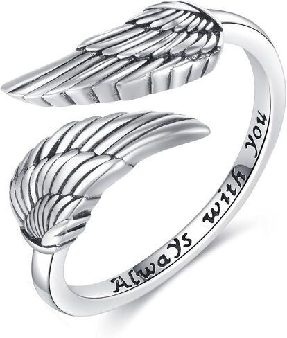 Angel Wing Feather Ring 925 Sterling Silver Feather Adjustable Open Thumb Ring Vintage Valentine's Day Jewelry for Women in Saudi Arabia