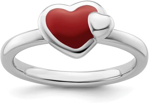 925 Sterling Silver Stackable Expressions Polished Red Enameled Heart Ring Size 5 to 10 in Saudi Arabia