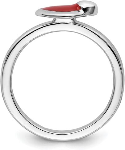 925 Sterling Silver Stackable Expressions Polished Red Enameled Heart Ring Size 5 to 10 in Saudi Arabia
