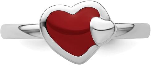 925 Sterling Silver Stackable Expressions Polished Red Enameled Heart Ring Size 5 to 10 in Saudi Arabia