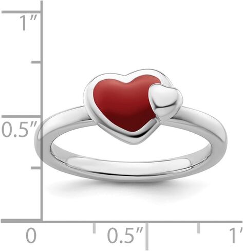 925 Sterling Silver Stackable Expressions Polished Red Enameled Heart Ring Size 5 to 10 in Saudi Arabia