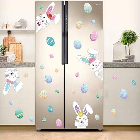 TOARTi Cartoon Easter Bunny Decals,Easter Eggs Wall Stickers, Lovely Baby Room Easter Decoration, Fridge Easte Window Cling Decalsr(33 pcs) in Saudi Arabia