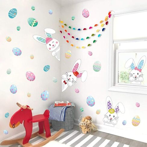 TOARTi Cartoon Easter Bunny Decals,Easter Eggs Wall Stickers, Lovely Baby Room Easter Decoration, Fridge Easte Window Cling Decalsr(33 pcs) in Saudi Arabia