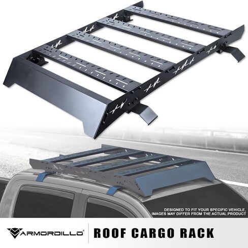 Armordillo Low Profile Steel Roof Basket with Wing Fairing|Compatible with 2019-2023 Ford Ranger Supercrew (Crew) Cab|8741382|Black in Saudi Arabia