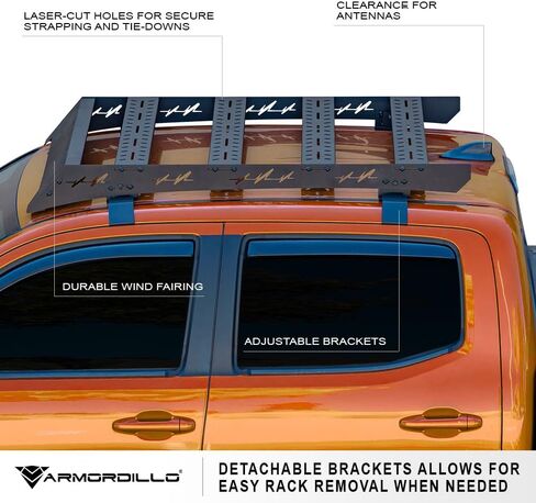Armordillo Low Profile Steel Roof Basket with Wing Fairing|Compatible with 2019-2023 Ford Ranger Supercrew (Crew) Cab|8741382|Black in Saudi Arabia