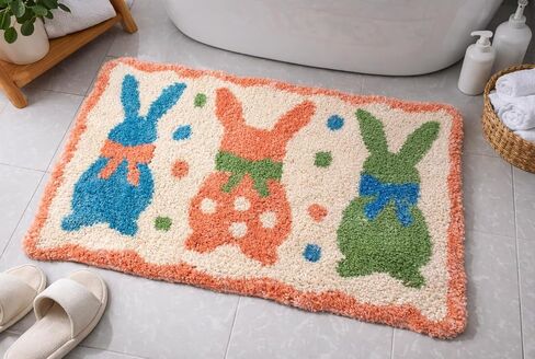 Easter Bunny Rug 18x28 Inch, Non Slip Washable Bathroom Rug, Cute Spring Indoor Floor Mat for Kitchen, Living Room, Home Easter Decor in Saudi Arabia