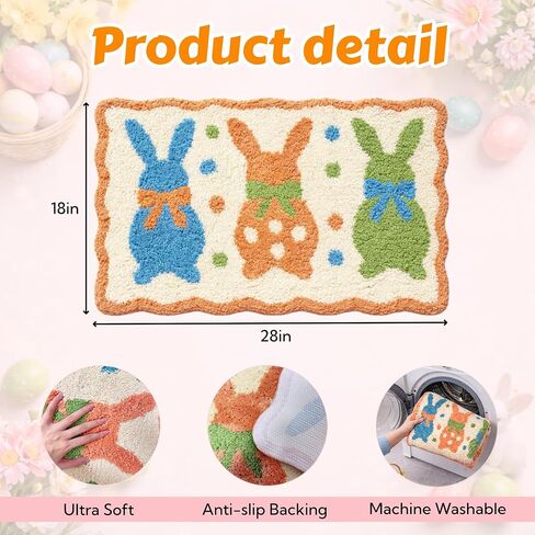 Easter Bunny Rug 18x28 Inch, Non Slip Washable Bathroom Rug, Cute Spring Indoor Floor Mat for Kitchen, Living Room, Home Easter Decor in Saudi Arabia