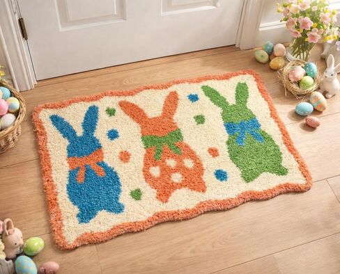 Easter Bunny Rug 18x28 Inch, Non Slip Washable Bathroom Rug, Cute Spring Indoor Floor Mat for Kitchen, Living Room, Home Easter Decor in Saudi Arabia