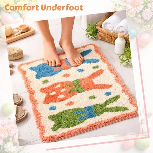 Easter Bunny Rug 18x28 Inch, Non Slip Washable Bathroom Rug, Cute Spring Indoor Floor Mat for Kitchen, Living Room, Home Easter Decor in Saudi Arabia