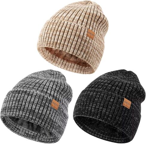 MSDC 3 Pack Winter Hats for Men, Warm Fleece Lined Beanie for Men Women, Fashionable Knit Hat Skull Cap for Cold Weather in Saudi Arabia