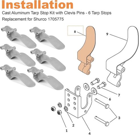 Set of 6 Easy-Off Aluminum Tarp Stop Upright, Direct Replacement for Shurco 1705775 in Kuwait