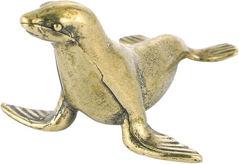 Didiseaon Brass Seal Animal Figurine, Small Metal Desktop Ornament, Vintage Sea Creature Statue for Home Office Car Decor in Saudi Arabia