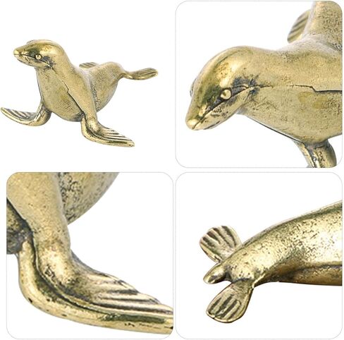 Didiseaon Brass Seal Animal Figurine, Small Metal Desktop Ornament, Vintage Sea Creature Statue for Home Office Car Decor in Saudi Arabia
