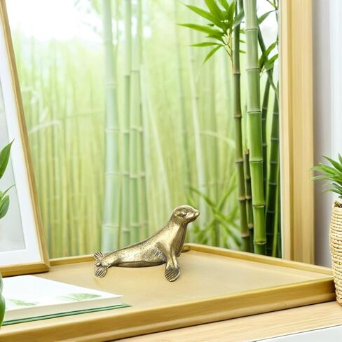 Didiseaon Brass Seal Animal Figurine, Small Metal Desktop Ornament, Vintage Sea Creature Statue for Home Office Car Decor in Saudi Arabia