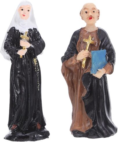Alipis 2pcs Resin Sculptures of Nun and Priest Miniature Sand Tray Figures Catholic Ornaments for Church Events Blessing Statues for Table and Desk Decoration in Saudi Arabia