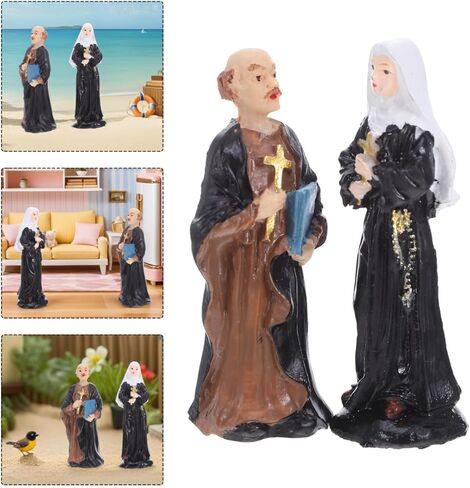 Alipis 2pcs Resin Sculptures of Nun and Priest Miniature Sand Tray Figures Catholic Ornaments for Church Events Blessing Statues for Table and Desk Decoration in Saudi Arabia