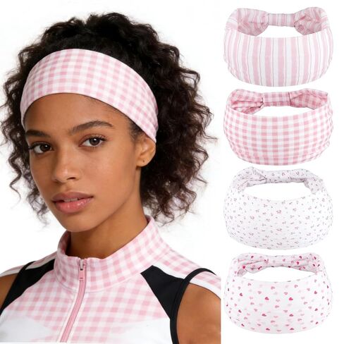 obeoby Wide Non-Slip Headbands for Sports,Yoga, 5.5'' Large Knot Cotton Hairband for Workouts, Spa, Running Keep Dry During Exercise(4Pack) in Kuwait