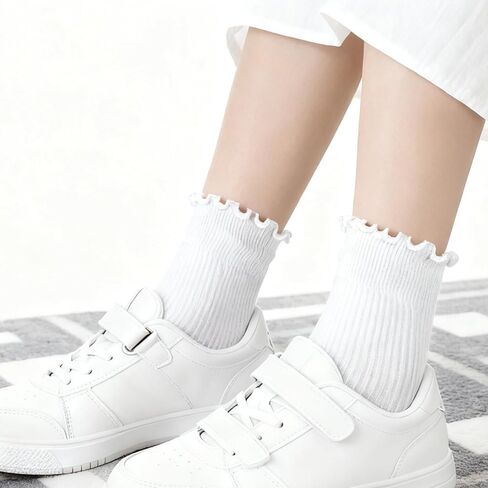 3 أزواج من الجوارب الأنبوبية البيضاء، جوارب كاحل مكشكشة للنساء، جورب دائري لطيف كاجوال من القطن الناعم القابل للتنفس، جورب دائري ناعم ودافئ in Kuwait