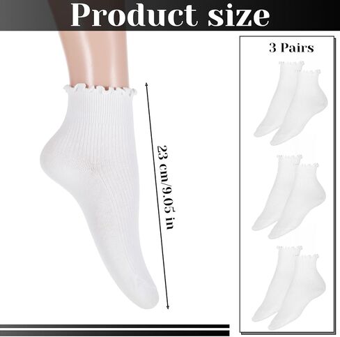 3 أزواج من الجوارب الأنبوبية البيضاء، جوارب كاحل مكشكشة للنساء، جورب دائري لطيف كاجوال من القطن الناعم القابل للتنفس، جورب دائري ناعم ودافئ in Kuwait
