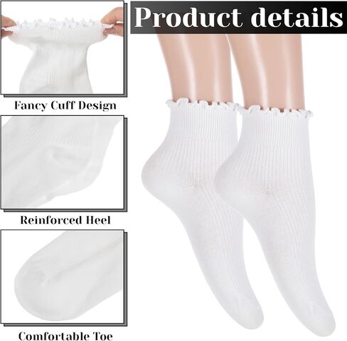 3 أزواج من الجوارب الأنبوبية البيضاء، جوارب كاحل مكشكشة للنساء، جورب دائري لطيف كاجوال من القطن الناعم القابل للتنفس، جورب دائري ناعم ودافئ in Kuwait