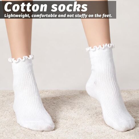 3 أزواج من الجوارب الأنبوبية البيضاء، جوارب كاحل مكشكشة للنساء، جورب دائري لطيف كاجوال من القطن الناعم القابل للتنفس، جورب دائري ناعم ودافئ in Kuwait
