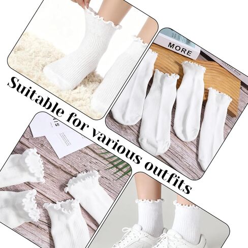3 أزواج من الجوارب الأنبوبية البيضاء، جوارب كاحل مكشكشة للنساء، جورب دائري لطيف كاجوال من القطن الناعم القابل للتنفس، جورب دائري ناعم ودافئ in Kuwait