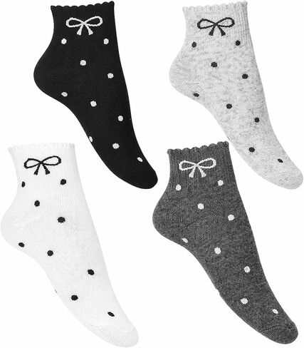 4 Pairs Bow Socks Women, Cute Ruffle Polka Dot Socks Soft Breathable Coquette Crew Socks for Women Girls in Kuwait