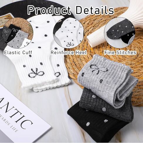 4 Pairs Bow Socks Women, Cute Ruffle Polka Dot Socks Soft Breathable Coquette Crew Socks for Women Girls in Kuwait