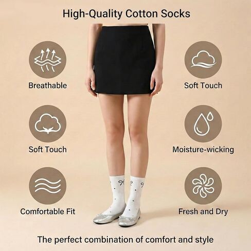 4 Pairs Bow Socks Women, Cute Ruffle Polka Dot Socks Soft Breathable Coquette Crew Socks for Women Girls in Kuwait