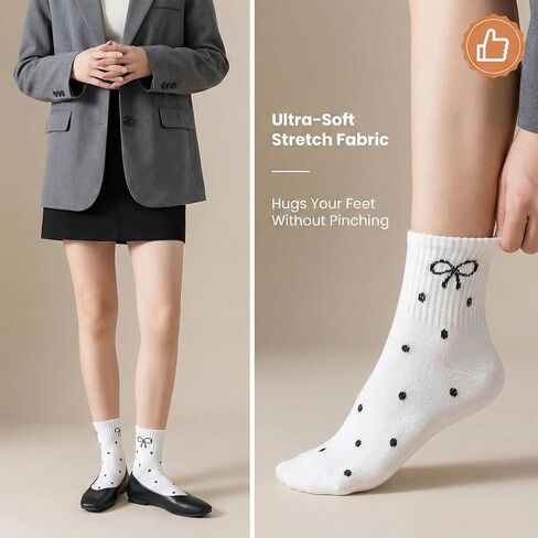 4 Pairs Bow Socks Women, Cute Ruffle Polka Dot Socks Soft Breathable Coquette Crew Socks for Women Girls in Kuwait