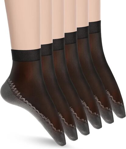 Lusofie 12 Pairs Anti-Slip Silky sheer socks women ankle - Ultra Thin Nylon Black Sheer Socks in Saudi Arabia