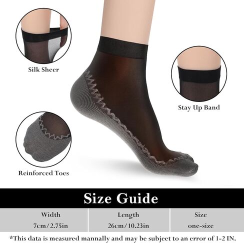 Lusofie 12 Pairs Anti-Slip Silky sheer socks women ankle - Ultra Thin Nylon Black Sheer Socks in Saudi Arabia