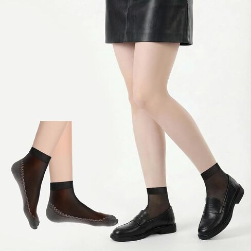 Lusofie 12 Pairs Anti-Slip Silky sheer socks women ankle - Ultra Thin Nylon Black Sheer Socks in Saudi Arabia
