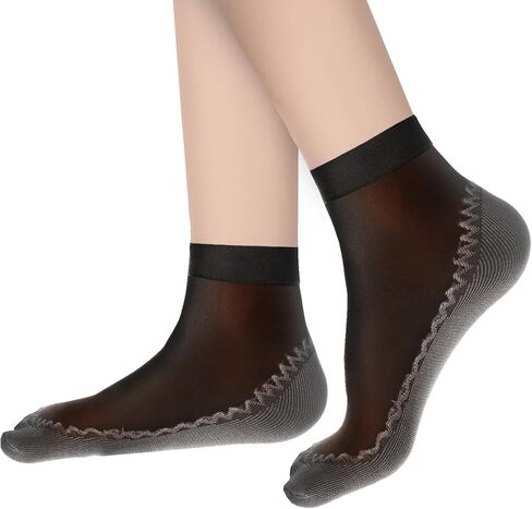 Lusofie 12 Pairs Anti-Slip Silky sheer socks women ankle - Ultra Thin Nylon Black Sheer Socks in Saudi Arabia