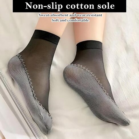 Lusofie 12 Pairs Anti-Slip Silky sheer socks women ankle - Ultra Thin Nylon Black Sheer Socks in Saudi Arabia