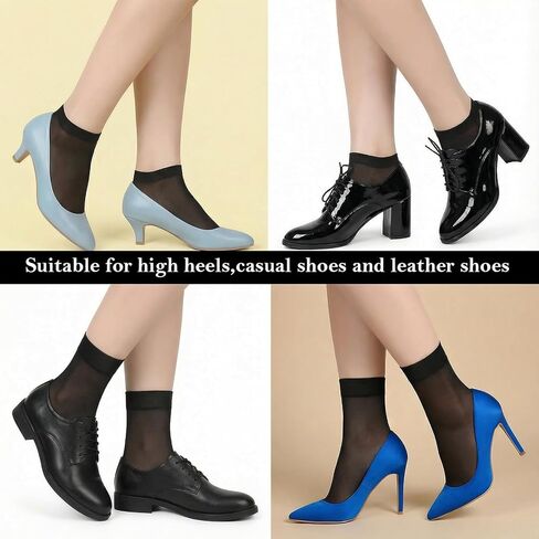 Lusofie 12 Pairs Anti-Slip Silky sheer socks women ankle - Ultra Thin Nylon Black Sheer Socks in Saudi Arabia