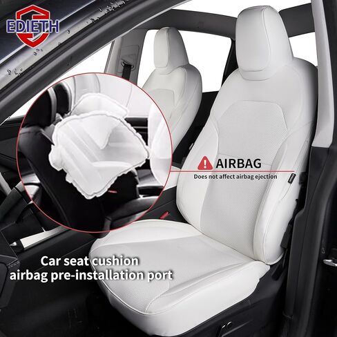 أغطية مقاعد من جلد نابا الأبيض الفاخر لسيارة Tesla Model Y Refreshed Facelift Juniper 2025 2026، مجموعة كاملة مخصصة، وسادة هوائية وحزام الأمان متوافقة، تتضمن أدوات التثبيت - أبيض in Kuwait