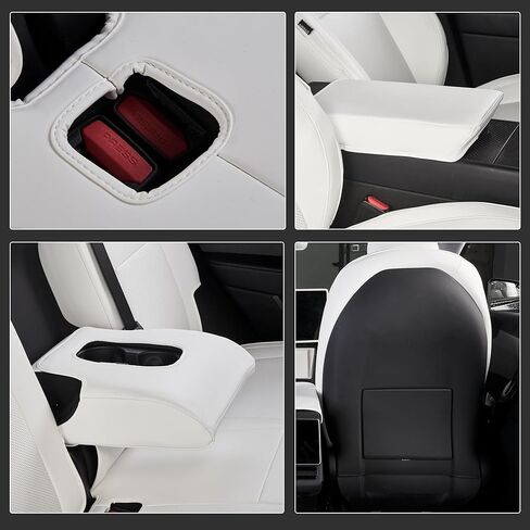أغطية مقاعد من جلد نابا الأبيض الفاخر لسيارة Tesla Model Y Refreshed Facelift Juniper 2025 2026، مجموعة كاملة مخصصة، وسادة هوائية وحزام الأمان متوافقة، تتضمن أدوات التثبيت - أبيض in Kuwait