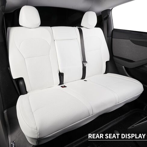 أغطية مقاعد من جلد نابا الأبيض الفاخر لسيارة Tesla Model Y Refreshed Facelift Juniper 2025 2026، مجموعة كاملة مخصصة، وسادة هوائية وحزام الأمان متوافقة، تتضمن أدوات التثبيت - أبيض in Kuwait