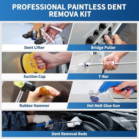 135pcs Dent Puller Kit, Dent Hail Damage Repair Kit Auto Body Repair Dent Removal Tools with Dent Repair Rods, Gold Dent Lifter, T-Bar, Dent Remover Tool for Car Refrigerator Door Ding Repair in Kuwait