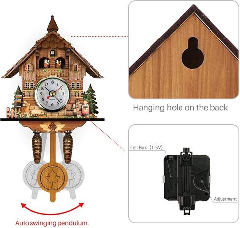 GOWENIC Vintage Wall Clock, Cuckoo Clock, Retro Wooden Cuckoo Birdhouse Wall Clock, Home Decor Hanging Cuckoo Clock Auto Swing Pendulum Home Decor Scandinavian (CM010) in Saudi Arabia
