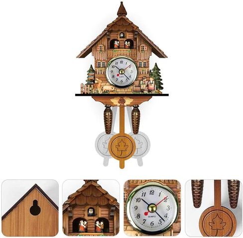 GOWENIC Vintage Wall Clock, Cuckoo Clock, Retro Wooden Cuckoo Birdhouse Wall Clock, Home Decor Hanging Cuckoo Clock Auto Swing Pendulum Home Decor Scandinavian (CM010) in Saudi Arabia