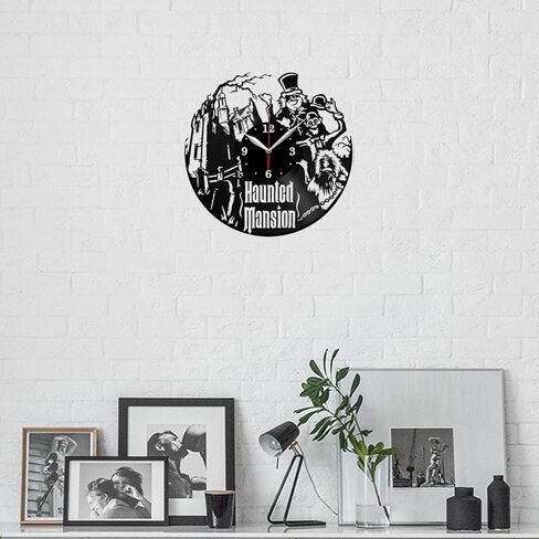 ساعة حائط من الفينيل لديكور المنزل على شكل قصر مسكون، هدية أصلية بتصميم فريد من نوعه باللون الأسود in Kuwait