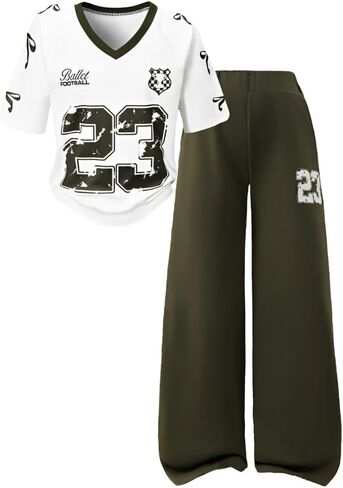 Tween Girls Clothes Short Sleeve Graphic T-Shirt Top + Sweatpant 2 Piece Outfit Set, Size 7-15Years in Saudi Arabia