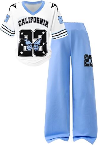 Tween Girls Clothes Short Sleeve Graphic T-Shirt Top + Sweatpant 2 Piece Outfit Set, Size 7-15Years in Saudi Arabia