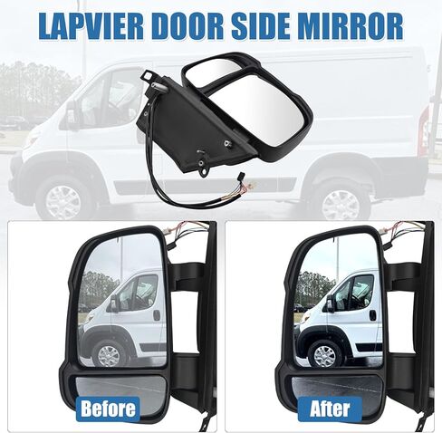 Left Driver Side Mirror Compatible with Dodge Ram Promaster 1500 2500 3500 2014-2024 Power Adj Glass Heated Manual Folding Temperature Sensor Turn Signal 5VE99JXWAH CH1320376, 8 PINS + 2 PINS in Kuwait