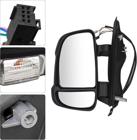 Left Driver Side Mirror Compatible with Dodge Ram Promaster 1500 2500 3500 2014-2024 Power Adj Glass Heated Manual Folding Temperature Sensor Turn Signal 5VE99JXWAH CH1320376, 8 PINS + 2 PINS in Kuwait