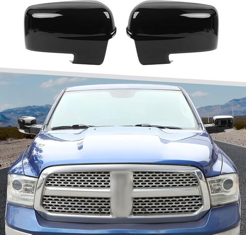 Jimen Fit for Dodge Ram 2011-2017, 2PCS Driver Side & Passenger Side Mirror Cover Caps (Black) in Saudi Arabia