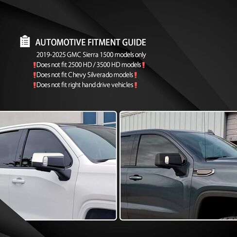 AUTOZENSATION متوافق مع 2019-2025 GMC Sierra 1500، مرآة جانبية للطائرة قابلة للتعديل باللون الأسود للركاب واليد اليمنى in Kuwait